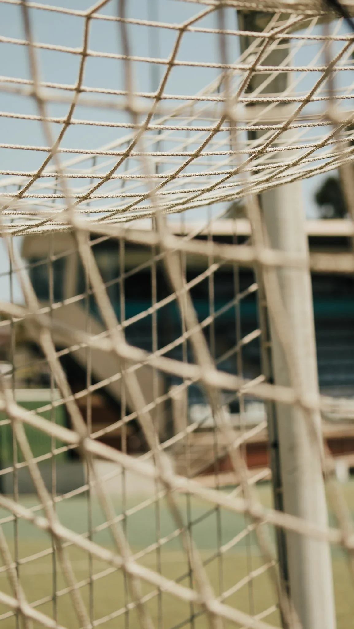 A close-up of the goal net and post