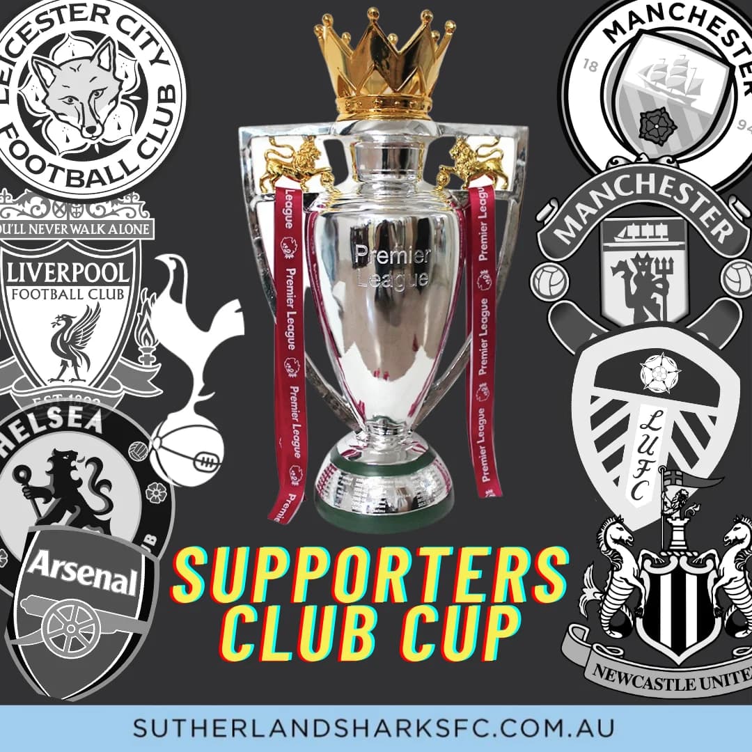 English Football Supporters Club Cup, with the Premier League trophy and club crests