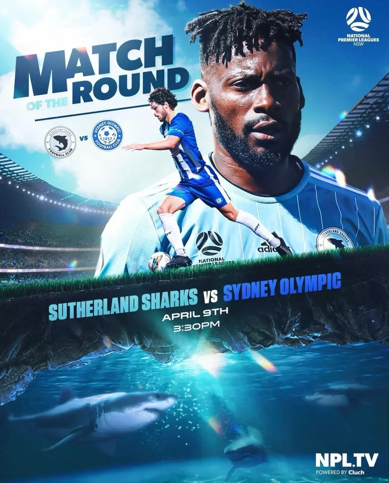 Match of the round poster: Sutherland Sharks v Sydney Olympic