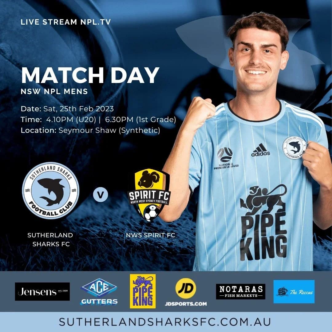 Match day poster: Sutherland Sharks v NWS Spirit at Seymour Shaw