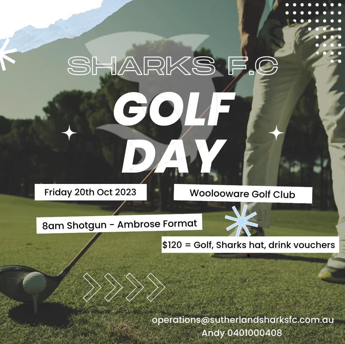 Sharks FC Golf Day poster: Friday 20 Oct 2023 at Woolooware Golf Club