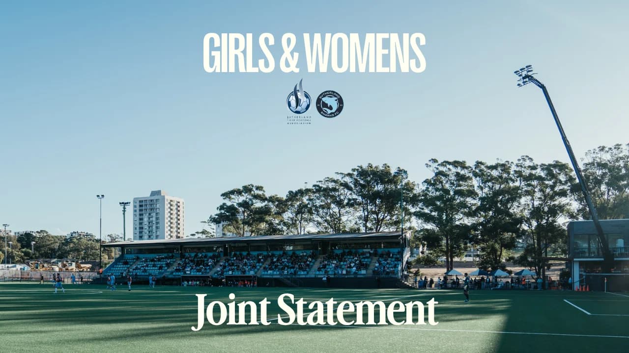 Joint statement on girls and women's football, with both clubs' crests, over a photo of Seymour Shaw